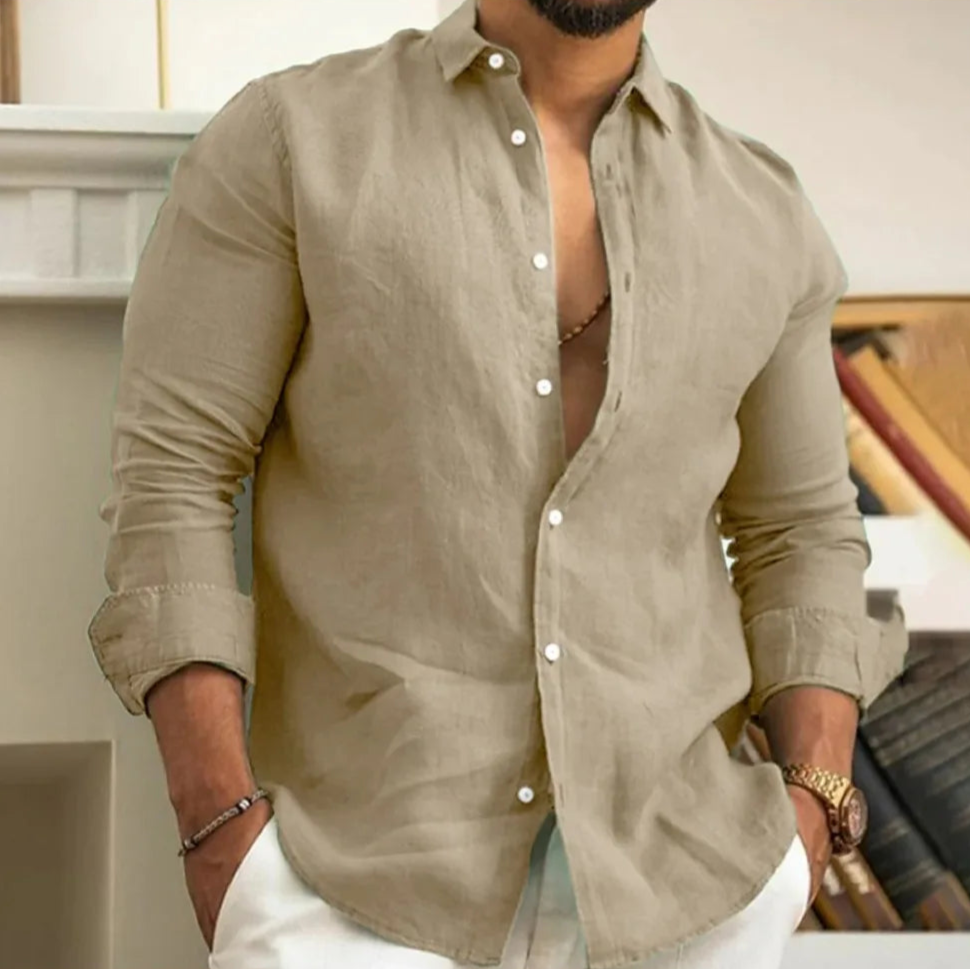 NOUVEAU RICHE Herrenhemd Mit Hemdkragen Und Durchgehende Knopfleiste Sport Beige