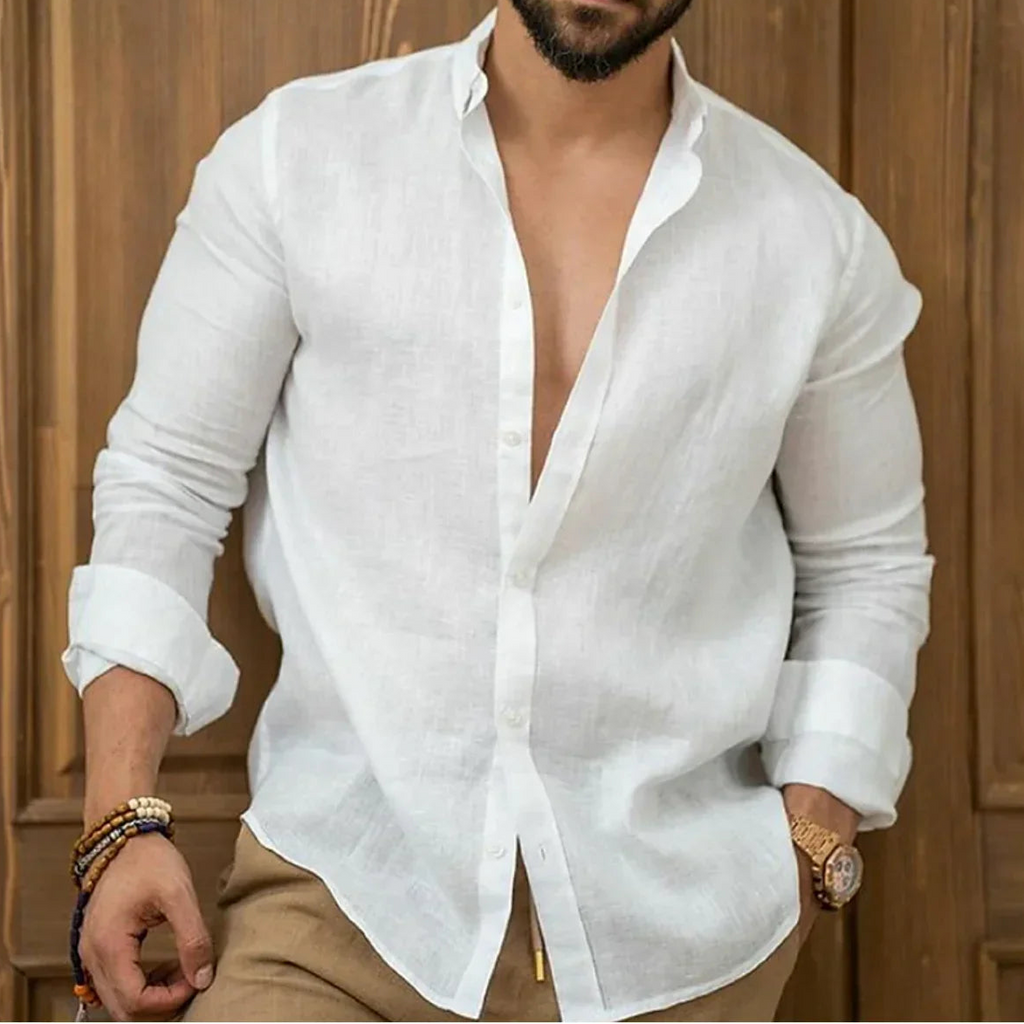 NOUVEAU RICHE Herrenhemd Mit Hemdkragen Und Durchgehende Knopfleiste Sport Weiß