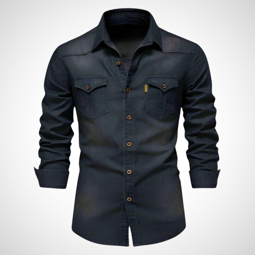 NOUVEAU RICHE Herrenhemd mit Pattentaschen und Knopfmanschetten Freizeit Marineblau