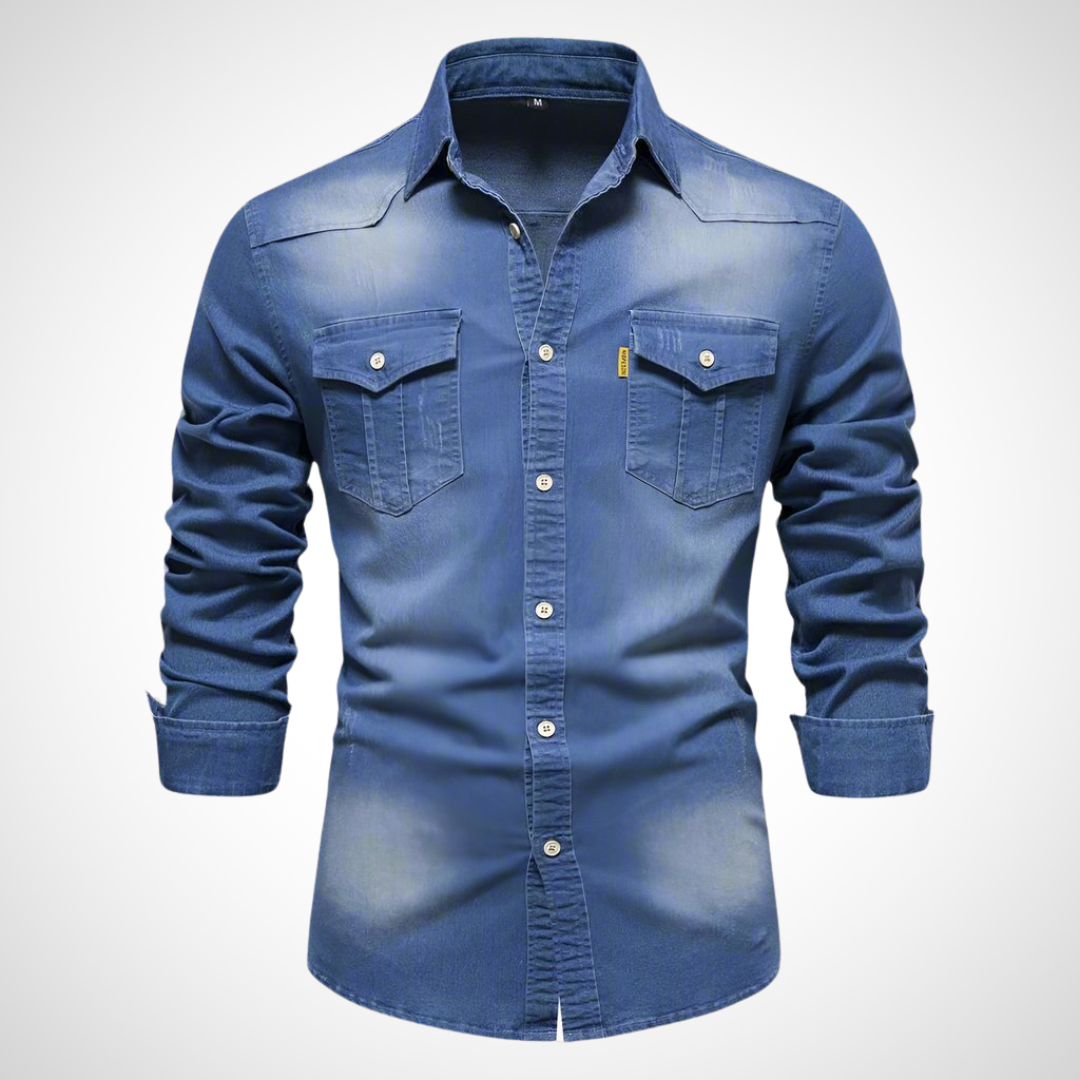 NOUVEAU RICHE Herrenhemd mit Pattentaschen und Knopfmanschetten Freizeit Blau