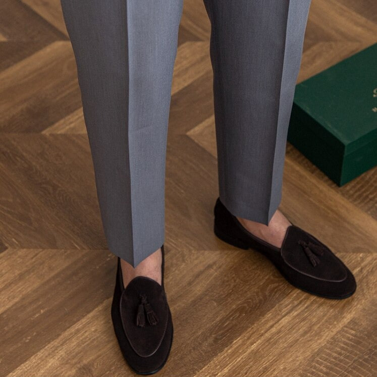 NOUVEAU RICHE Herrenhose Hohe Taille Passform Falten Verstellbare Schnalle
