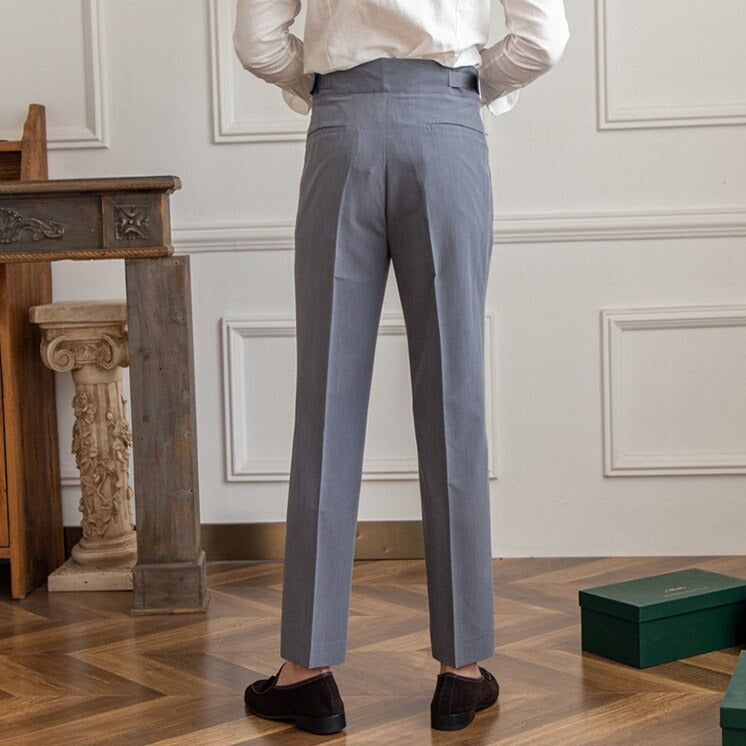 NOUVEAU RICHE Herrenhose Hohe Taille Passform Falten Verstellbare Schnalle