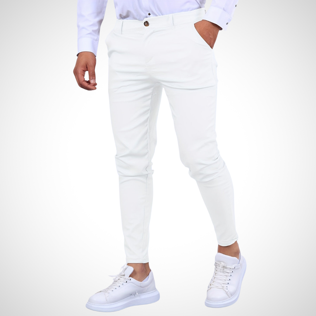 NOUVEAU RICHE Herrenhose Knopfverschluss Reißverschluss Vorne Knöchellang Weiß