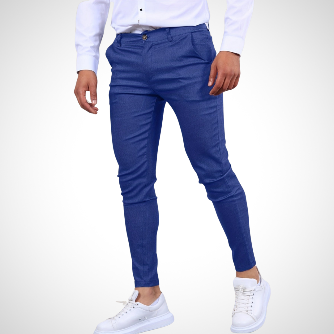 NOUVEAU RICHE Herrenhose Knopfverschluss Reißverschluss Vorne Knöchellang Blau