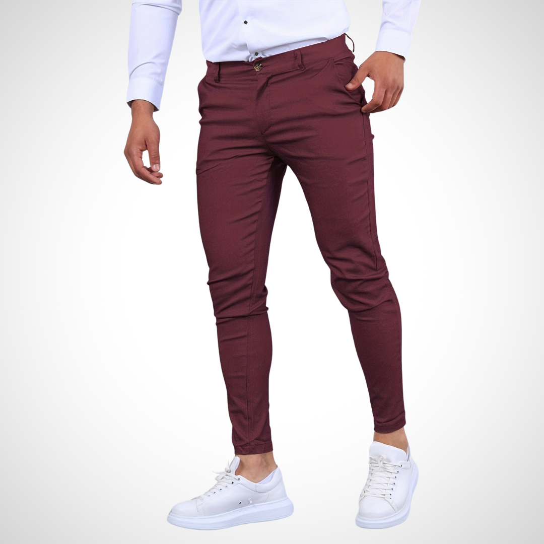 NOUVEAU RICHE Herrenhose Knopfverschluss Reißverschluss Vorne Knöchellang Burgunderrot