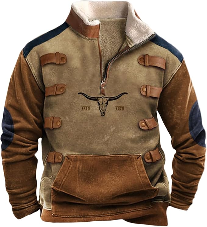 NOUVEAU RICHE Herrenpulli Mit Halbem Reißverschluss Warme Winterkleidung Braun