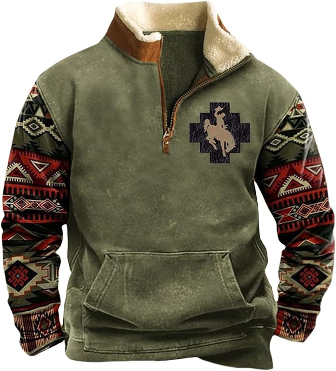 NOUVEAU RICHE Herrenpulli Mit Halbem Reißverschluss Warme Winterkleidung Grün