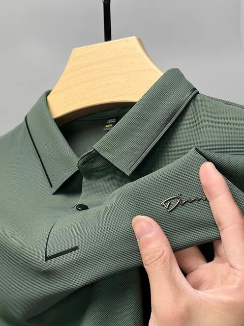NOUVEAU RICHE Polohemd Herren Kurzarm Luxustyle Sommerfreundlich Design Armee grün