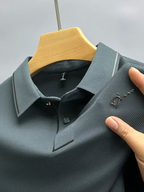 NOUVEAU RICHE Polohemd Herren Kurzarm Luxustyle Sommerfreundlich Design Graugrün
