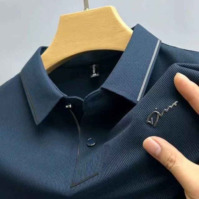 NOUVEAU RICHE Polohemd Herren Kurzarm Luxustyle Sommerfreundlich Design Blau
