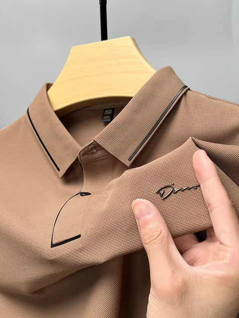 NOUVEAU RICHE Polohemd Herren Kurzarm Luxustyle Sommerfreundlich Design Khaki