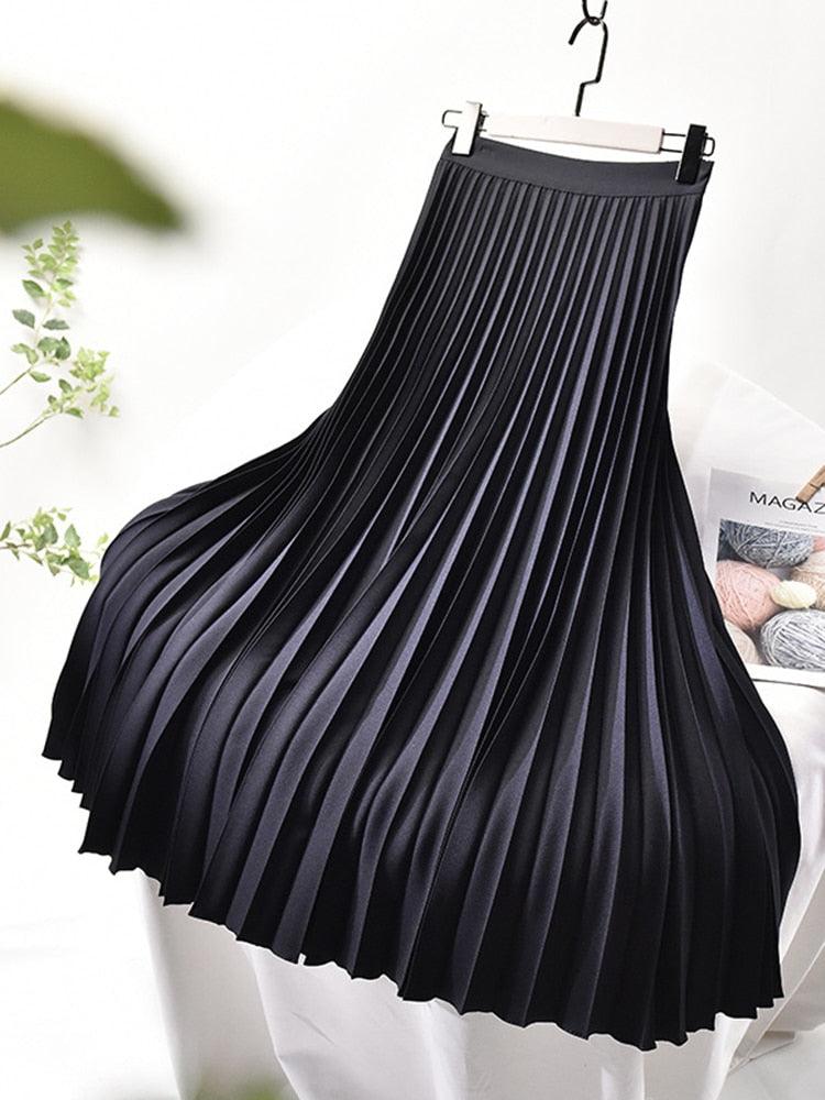 NOUVEAU RICHE Hoch Taillierter Plissee Midirock Für Damen Elegant Und Vielseitig Mit Fließenden Falten Blau
