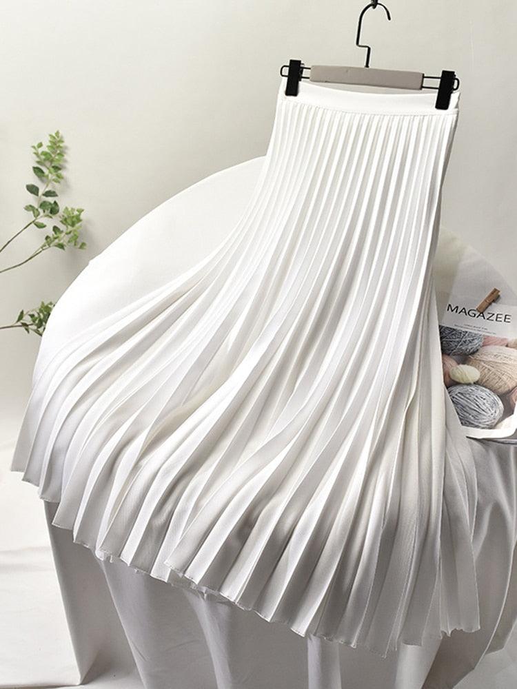 NOUVEAU RICHE Hoch Taillierter Plissee Midirock Für Damen Elegant Und Vielseitig Mit Fließenden Falten Weiß