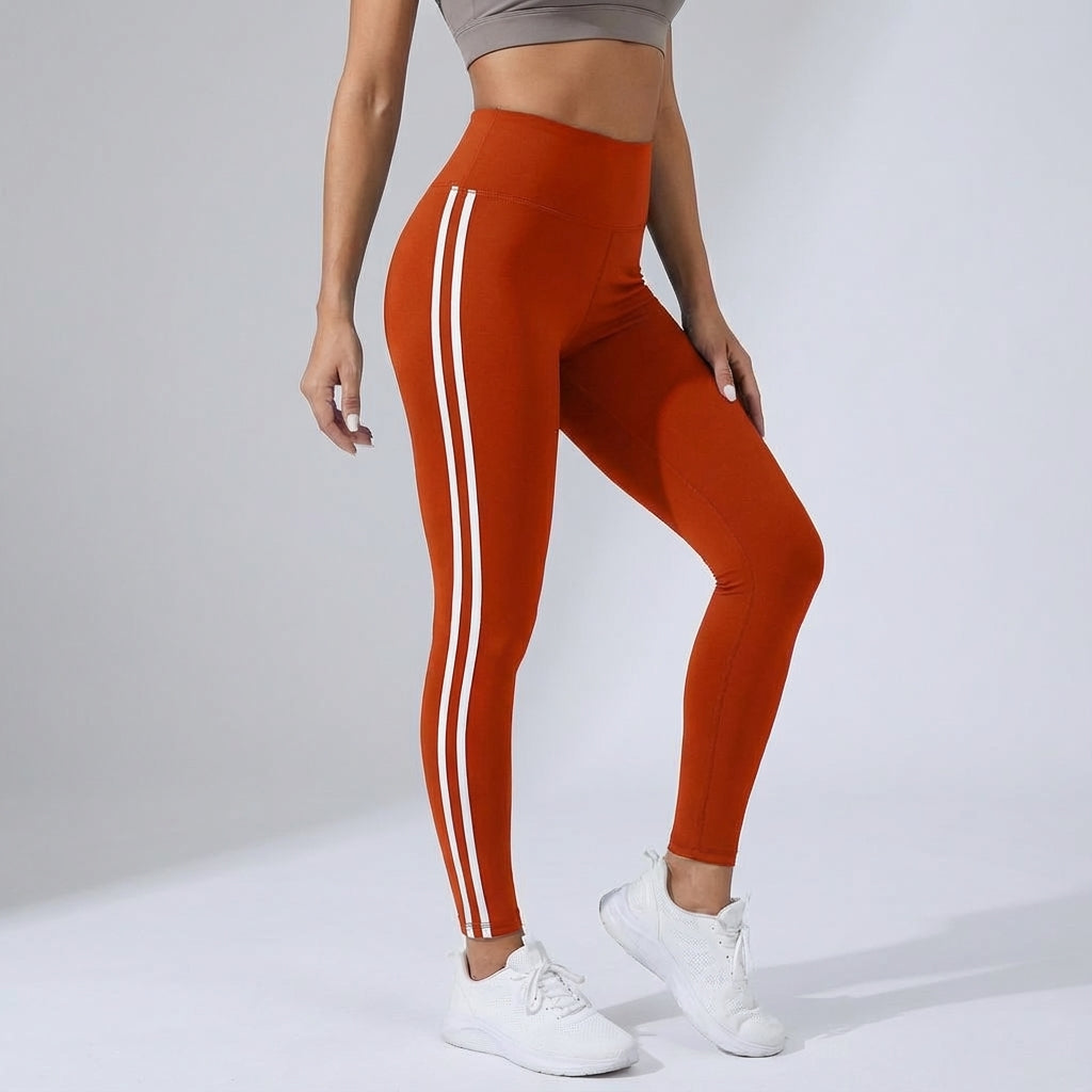 NOUVEAU RICHE Funktionelle Leggings mit hohem Bund – Sportleggings Damen mit Seitenstreifen, Gym & Alltag, 8 Farben, S–XL – Dôre Paige Orange
