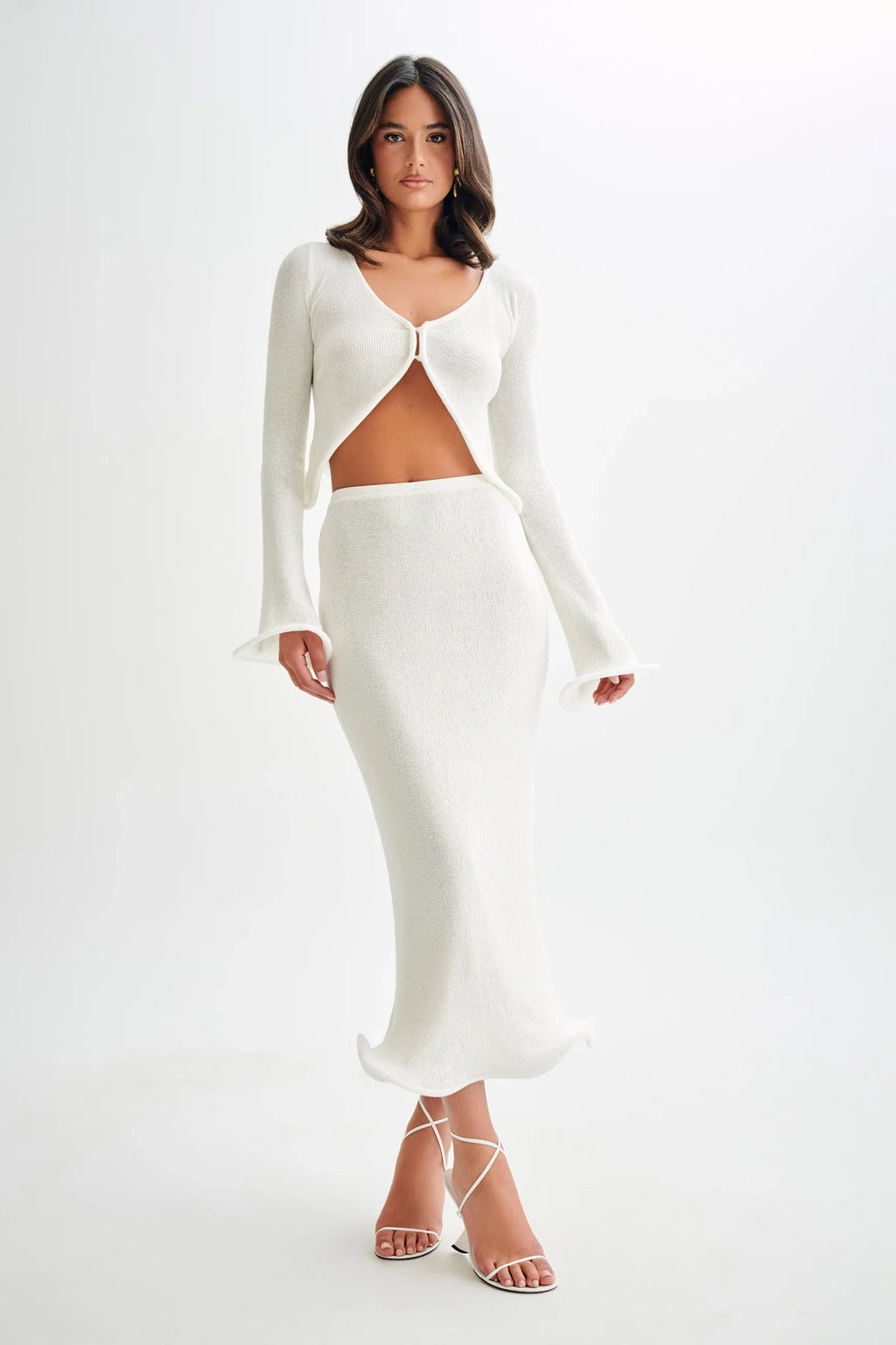 NOUVEAU RICHE Stylisches Strickoberteil und Rockset für Modebewusste Frauen mit Eleganz und Komfort Elfenbein
