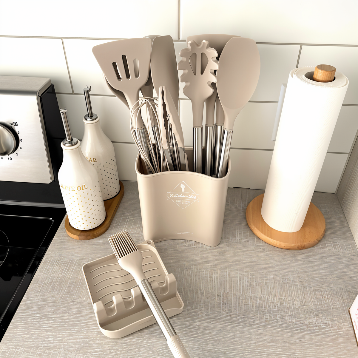 NOUVEAU RICHE 12-teiliges Silikon-Küchenutensilien-Set – Kochbesteck mit Edelstahlgriffen, hitzebeständig – Culinara Pro
