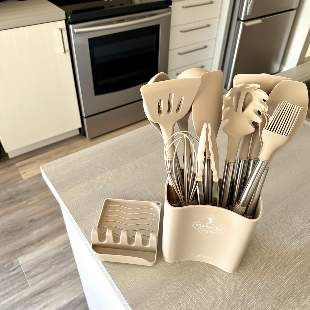 NOUVEAU RICHE 12-teiliges Silikon-Küchenutensilien-Set – Kochbesteck mit Edelstahlgriffen, hitzebeständig – Culinara Pro