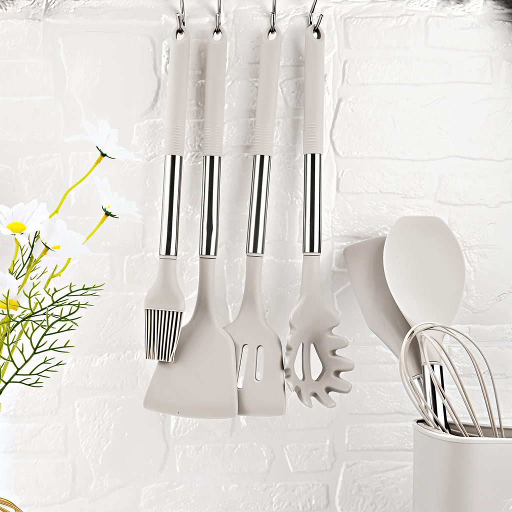 NOUVEAU RICHE 12-teiliges Silikon-Küchenutensilien-Set – Kochbesteck mit Edelstahlgriffen, hitzebeständig – Culinara Pro