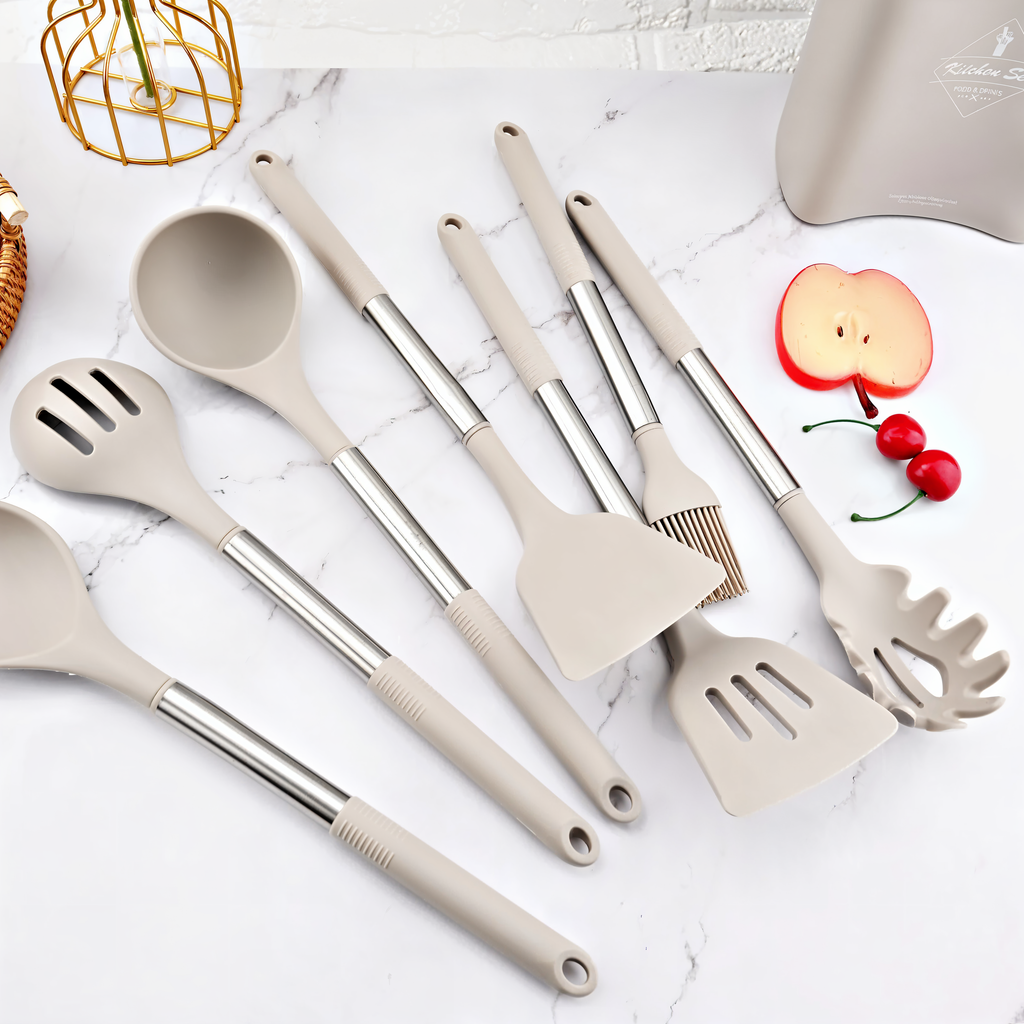 NOUVEAU RICHE 12-teiliges Silikon-Küchenutensilien-Set – Kochbesteck mit Edelstahlgriffen, hitzebeständig – Culinara Pro