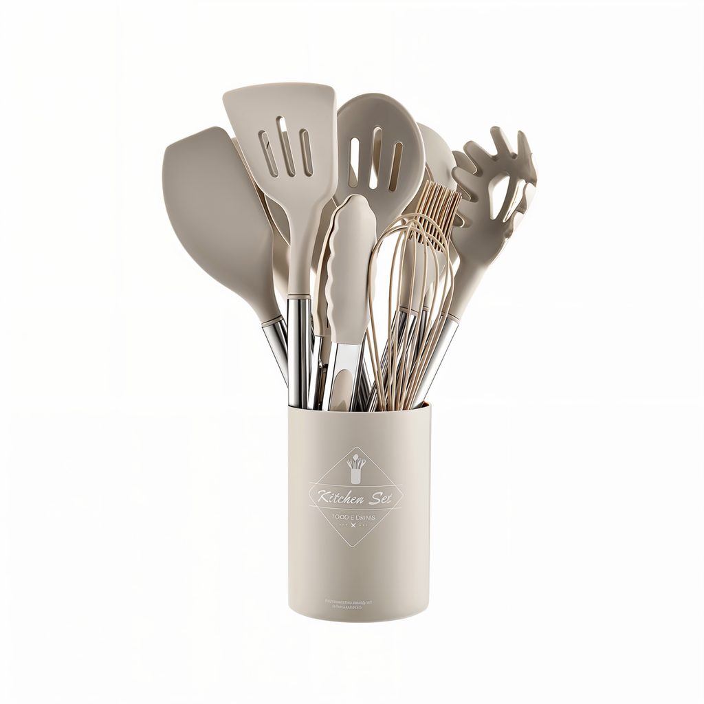 NOUVEAU RICHE 12-teiliges Silikon-Küchenutensilien-Set – Kochbesteck mit Edelstahlgriffen, hitzebeständig – Culinara Pro
