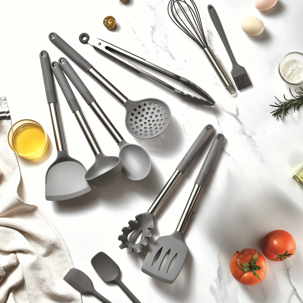 NOUVEAU RICHE 12-teiliges Silikon-Küchenutensilien-Set – Kochbesteck mit Edelstahlgriffen, hitzebeständig – Culinara Pro