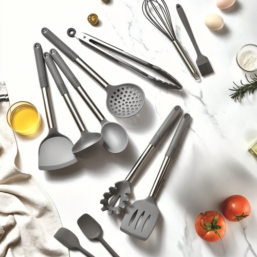 NOUVEAU RICHE 12-teiliges Silikon-Küchenutensilien-Set – Kochbesteck mit Edelstahlgriffen, hitzebeständig – Culinara Pro