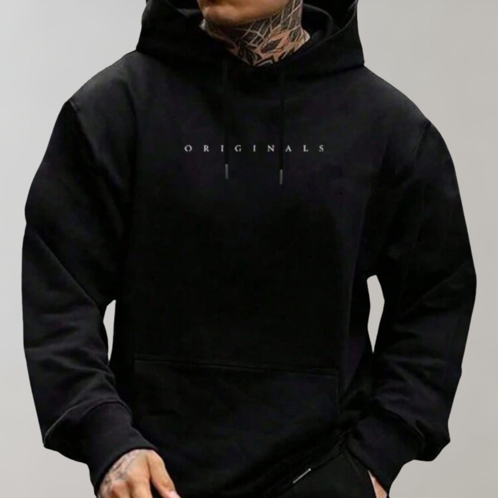 NOUVEAU RICHE Calico | Moderner Herren Hoodie mit Textprint & Kängurutasche - Bequemer Kapuzenpullover aus Baumwoll-Mix, Lässiger Streetwear Sweatshirt-Pullover Schwarz