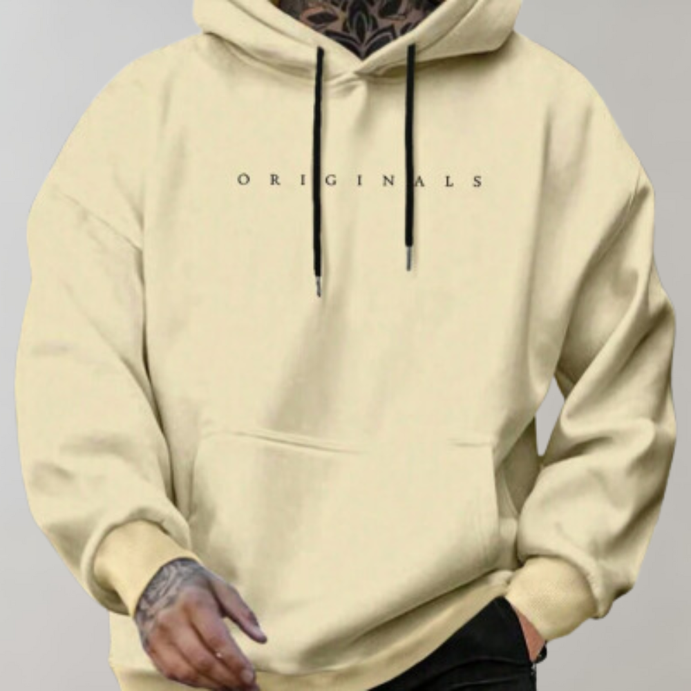 NOUVEAU RICHE Calico | Moderner Herren Hoodie mit Textprint & Kängurutasche - Bequemer Kapuzenpullover aus Baumwoll-Mix, Lässiger Streetwear Sweatshirt-Pullover Gelb