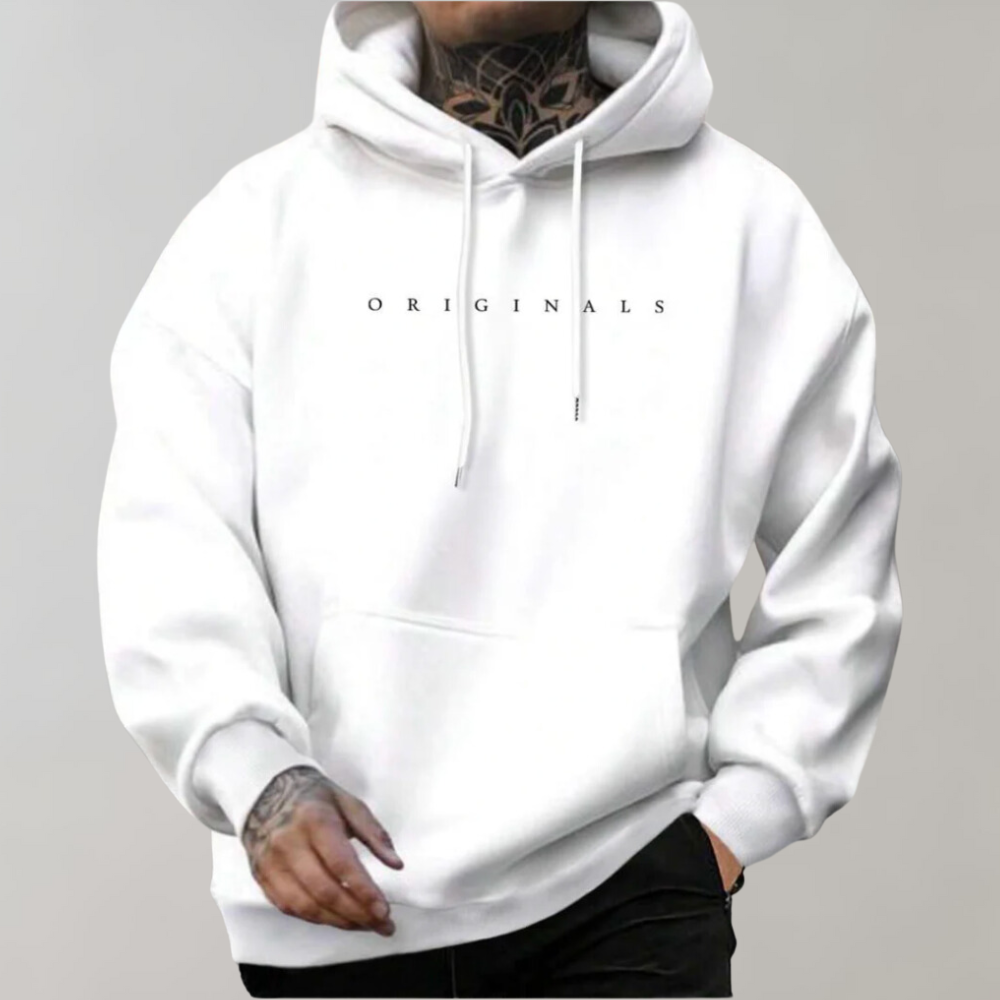 NOUVEAU RICHE Calico | Moderner Herren Hoodie mit Textprint & Kängurutasche - Bequemer Kapuzenpullover aus Baumwoll-Mix, Lässiger Streetwear Sweatshirt-Pullover Weiß