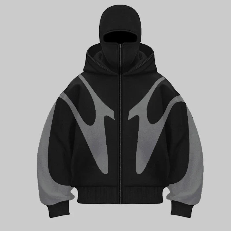 NOUVEAU RICHE Hoodie Mit Balaclava Winddichtes Schweres Baumwollgewebe Grau