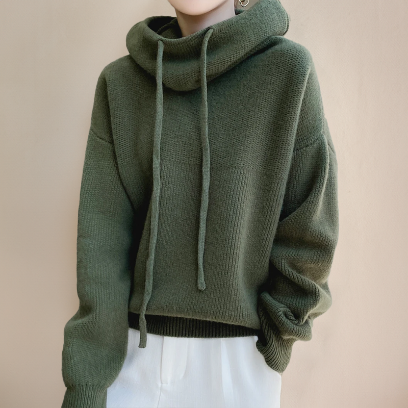 NOUVEAU RICHE Roque | Damen Strick-Hoodie mit Wasserfallkragen, Relaxed Fit