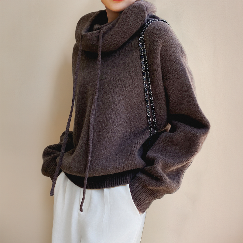 NOUVEAU RICHE Roque | Damen Strick-Hoodie mit Wasserfallkragen, Relaxed Fit