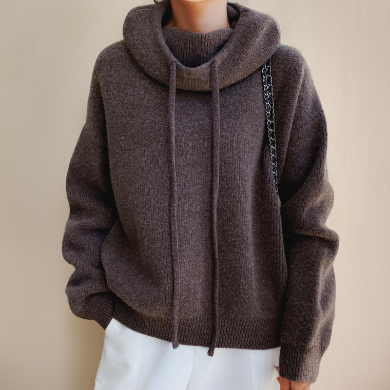 NOUVEAU RICHE Roque | Damen Strick-Hoodie mit Wasserfallkragen, Relaxed Fit Grau