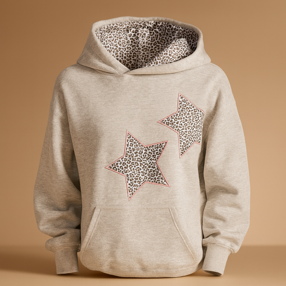 NOUVEAU RICHE Hoodie Leoparden- und Sternenmuster aus Baumwollmischfleece