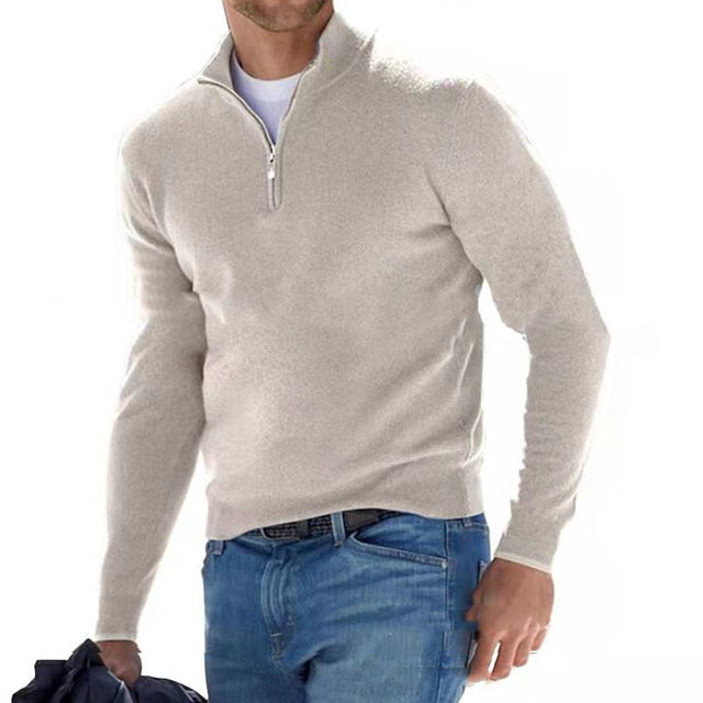 NOUVEAU RICHE V Ausschnitt Pullover Mit Reißverschluss beige