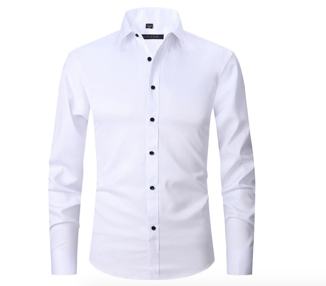 NOUVEAU RICHE Herren Stretch Hemd Slim Fit Business Langarm Elastisch weiß