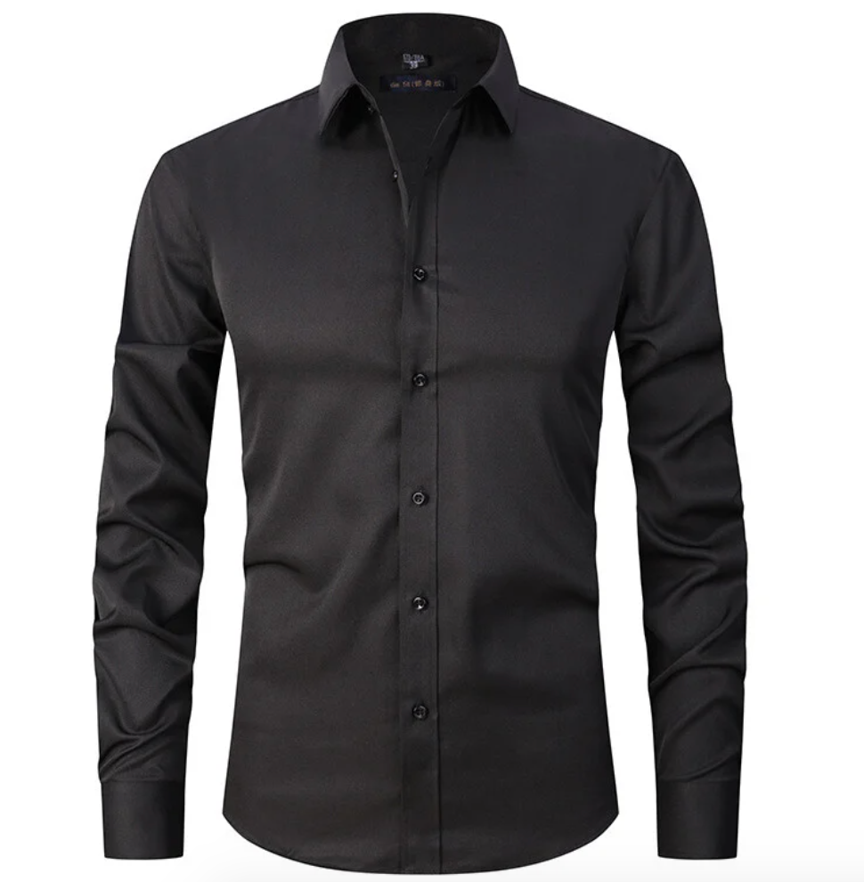 NOUVEAU RICHE Herren Stretch Hemd Slim Fit Business Langarm Elastisch schwarz