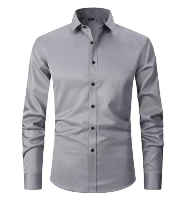 NOUVEAU RICHE Herren Stretch Hemd Slim Fit Business Langarm Elastisch grau
