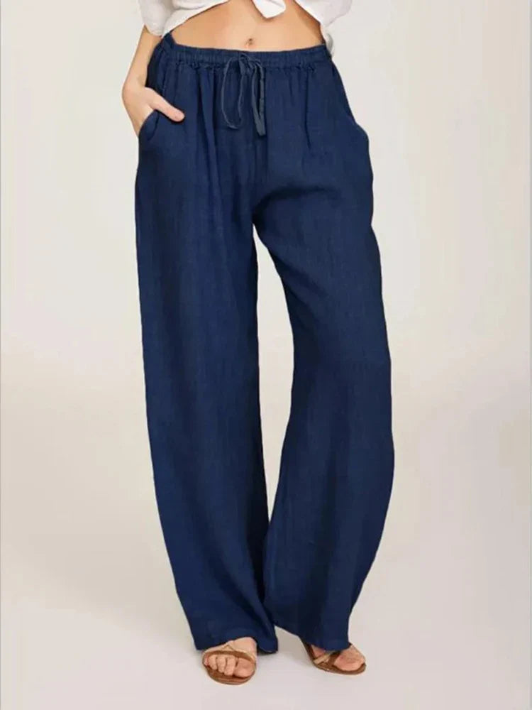 NOUVEAU RICHE Atmungsaktive Hose Mit Hoher Taille Für Damen Bequem Alltags Marineblau