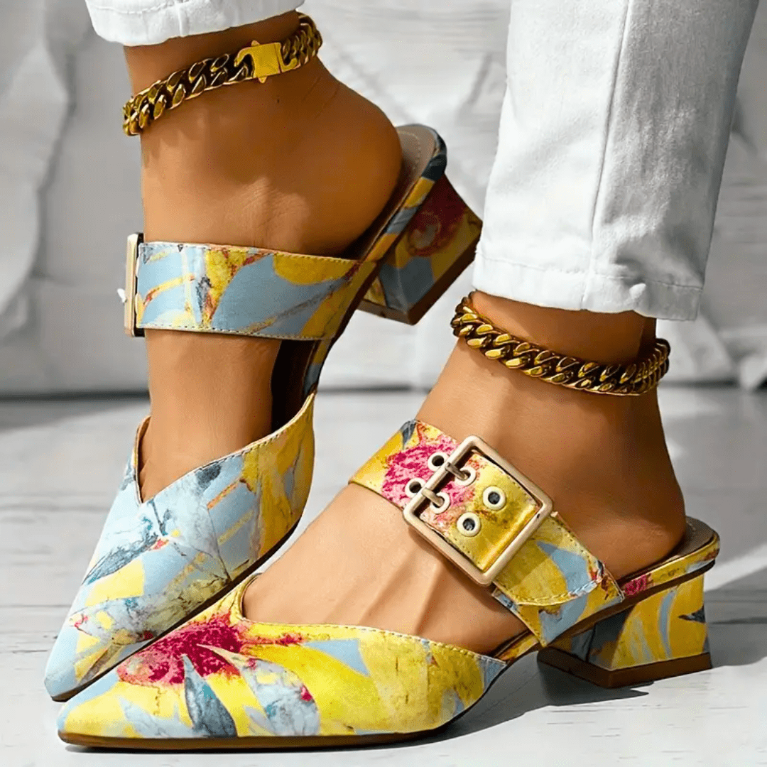 NOUVEAU RICHE Damen Absatzschuhe Leder Schwarz Mit Fußbett Stütze Gelb