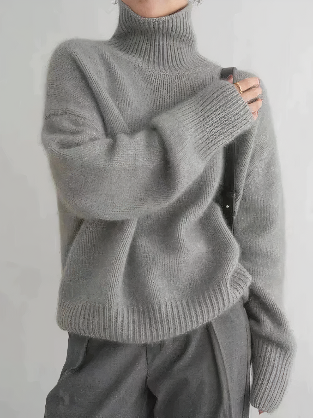 NOUVEAU RICHE Kaschmir Rollkragenpullover Damen Kuschelig Größe M Grau