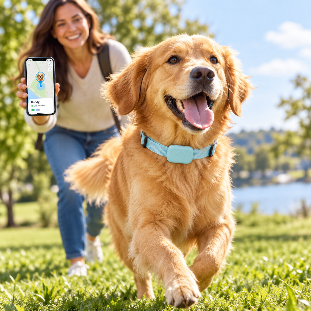 NOUVEAU RICHE GPS-Tracker für Hund und Katze – Halsband mit GPS-Tracker, Ortung & Bewegungsalarm, wasserabweisend, 3 Farben