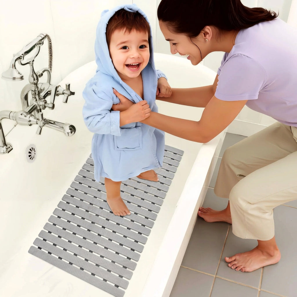 NOUVEAU RICHE Rutschfeste Badematte mit Saugnäpfen & Abflusslöchern – Weiche TPE Duschmatte & Badewannenmatte, 40×63 cm, 4 Farben