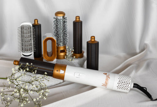 NOUVEAU RICHE 7-in-1 Föhnbürste & Luftstyler – 1000W Ionen Airstyler mit Lock-, Glätt-, Diffusor- & Volumenaufsätzen – Lyra