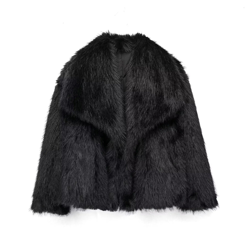 NOUVEAU RICHE Macy | Damen Luxuriöse Kunstfell-Jacke – Stilvoll, Kuschelig und Zeitlos Schwarz