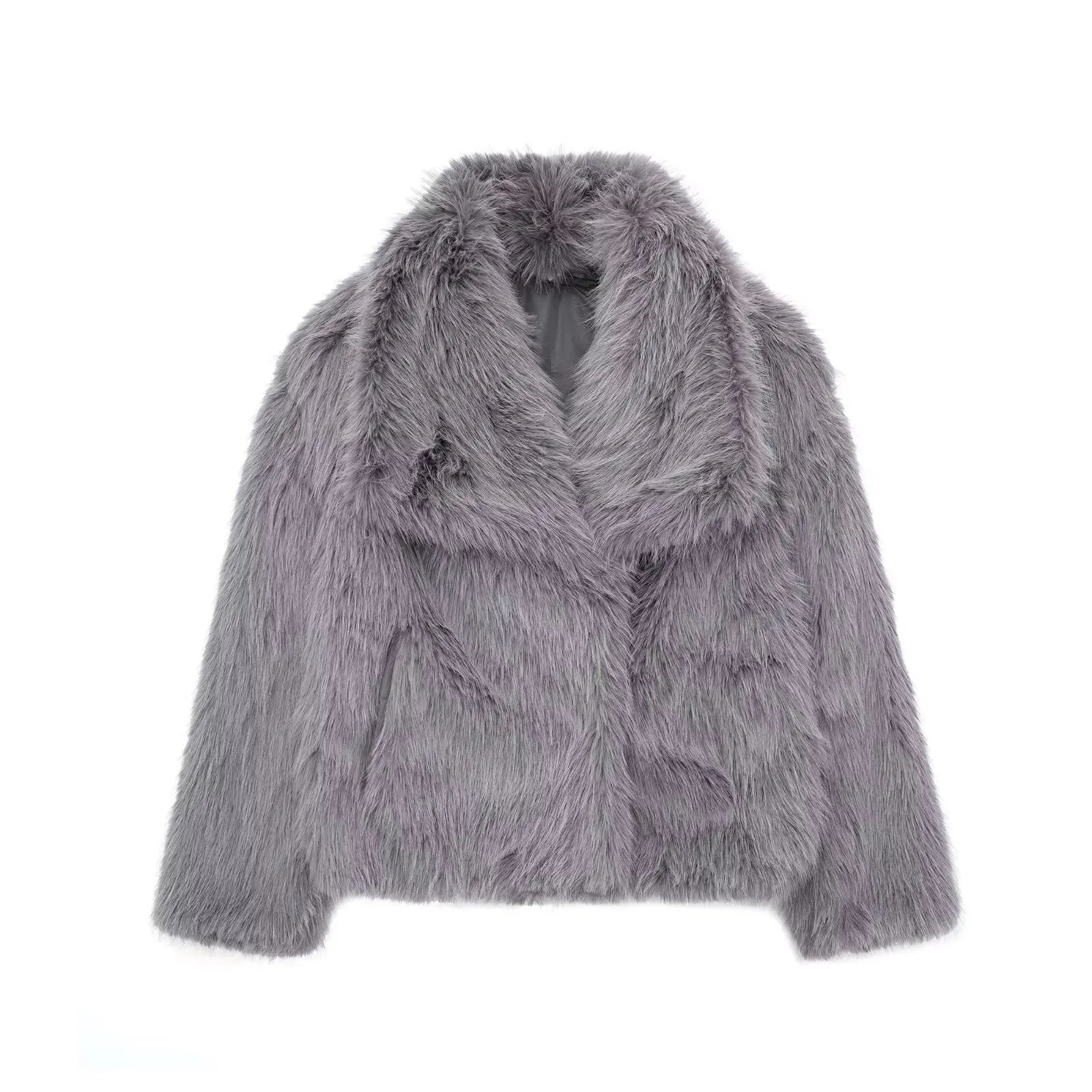 NOUVEAU RICHE Macy | Damen Luxuriöse Kunstfell-Jacke – Stilvoll, Kuschelig und Zeitlos Grau