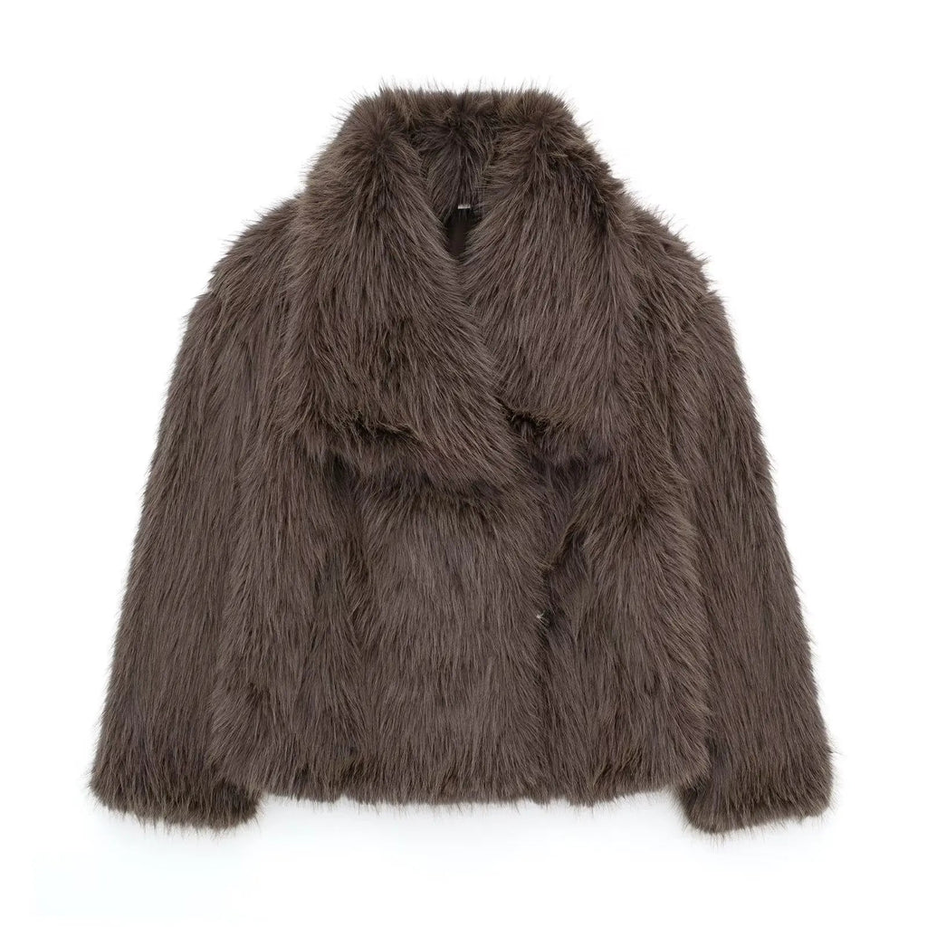NOUVEAU RICHE Macy | Damen Luxuriöse Kunstfell-Jacke – Stilvoll, Kuschelig und Zeitlos Brownie