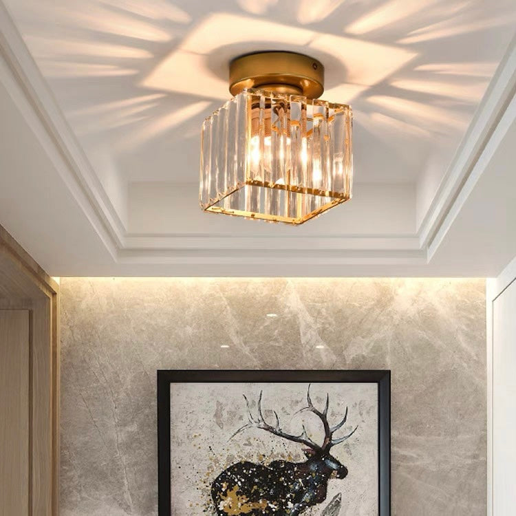 NOUVEAU RICHE Moderne Kristall-Deckenleuchte – Kristall Deckenlampe mit Messingfassung, E27, rund oder quadratisch, Gold oder Schwarz – CrystalGlow