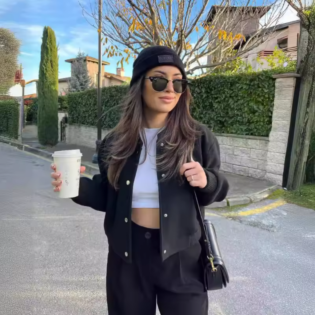 NOUVEAU RICHE Damen Gekürzte Bomberjacke Knopf Daunen Lockere Passform