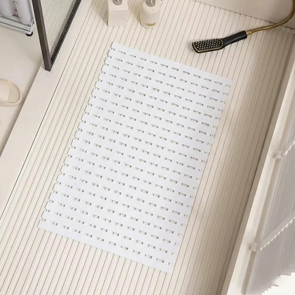 NOUVEAU RICHE Rutschfeste Badematte mit Saugnäpfen & Abflusslöchern – Weiche TPE Duschmatte & Badewannenmatte, 40×63 cm, 4 Farben Weiss 40×63 cm